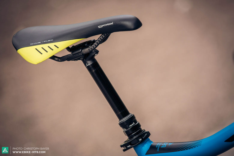 Too much of a good thing. Lighten up! The Fizik Gobi with carbon rails is supposed to save precious grams. On an e-mountainbike the weight is less important than on traditional MTBs.