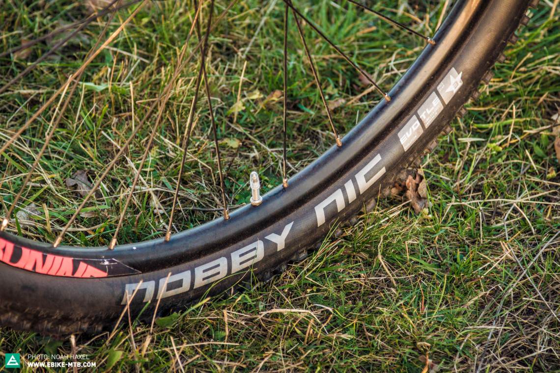 The Haibike XDURO HardNine RX does feature more price-point wheels, coming with narrow rims and skinny 2.25" Nobby Nic Evolution tyres. Their profile can overcome basically any situation, and you’ll be pleased to read that the wheels gave no rise for complaint.